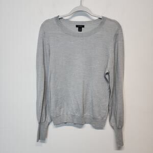 Halogen Balloon Sleeve Sweater Size M Gray Merino Wool Blend Lightweight Chic